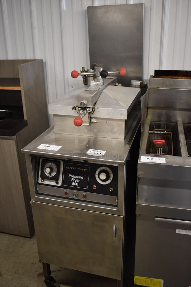 Henny Penny 500 Stainless Steel Commercial Electric Powered Floor Style Pressure Fryer on Commercial Casters. 220 Volts, 3 Phase. 18x37x61.5 - Image 3 of 9