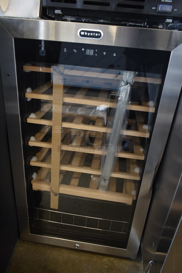BRAND NEW SCRATCH AND DENT! Whynter FWC-341TS 34 Bottle Freestanding Stainless Steel Wine Refrigerator Merchandiser with Display Shelf and Digital Control. 115 Volts, 1 Phase. Tested and Working! - Image 2 of 4