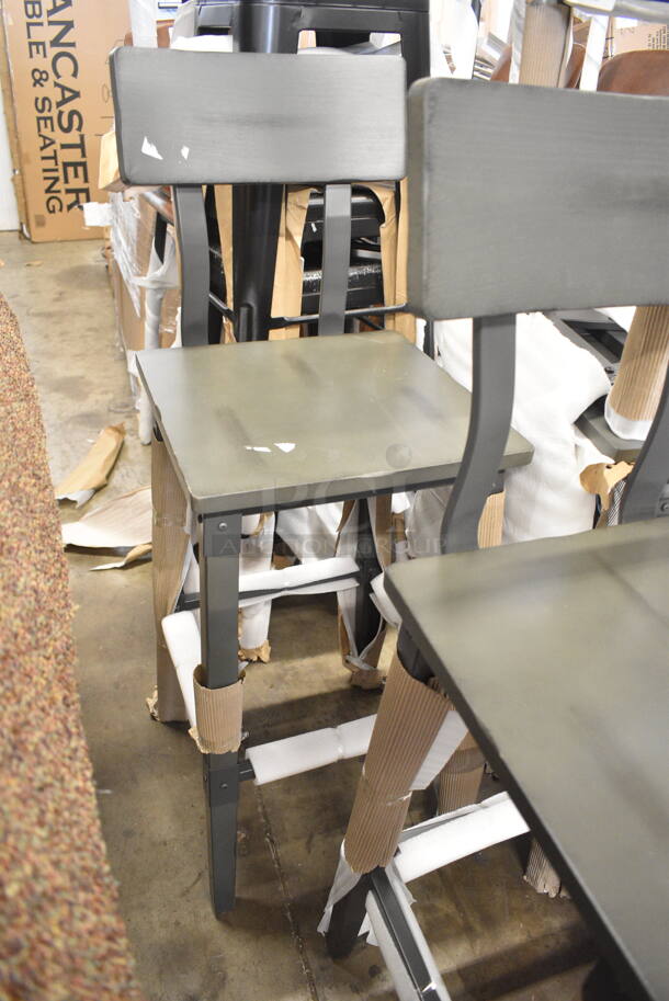 4 BRAND NEW SCRATCH AND DENT! Lancaster Table & Seating Gray Wood Pattern Antique Bar Height Chairs. 4 Times Your Bid! - Image 4 of 5