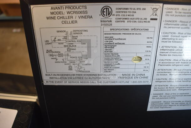 BRAND NEW SCRATCH AND DENT! Avanti WCR506SS Metal Commercial Wine Chiller Merchandiser. 115 Volts, 1 Phase. 23.5x22.5x34.5. Tested and Working! - Image 6 of 6