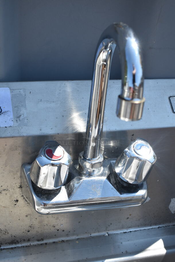 Stainless Steel Commercial Single Bay Wall Mount Sink w/ Faucet and Handles.  - Image 3 of 4