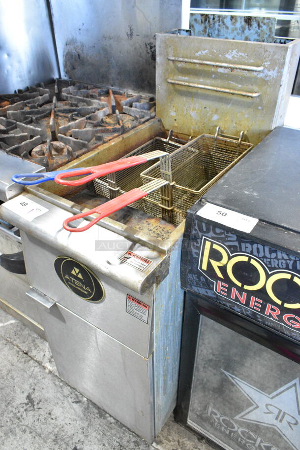 2020 Atena F3-N Stainless Steel Commercial Floor Style Natural Gas Powered Deep Fat Fryer w/ 3 Metal Fry Baskets. 90,000 BTU.  - Image 2 of 6