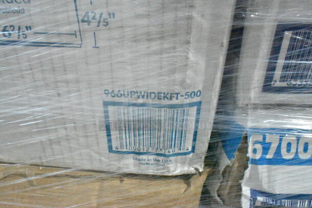 PALLET LOT of 22 BRAND NEW Boxes Including 966UPWIDEKFT OneUp by Choice Kraft 2-Ply Wide Interfold 6 1/2" x 8 1/2" Dispenser Napkin - 6000/Case, 130WBKFORKH Choice Black Heavy Weight Wrapped Plastic Fork - 1000/Case, 500TO883 Choice 8" x 8" x 3" Microwaveable 1-Compartment Black / Clear Plastic Hinged Container - 100/Case, 2 Box 130WHKNIFEWX Choice White Extra Heavy Weight Wrapped Plastic Knife - 1000/Case, 3 Box 6700305 4" x 6" Lemon Scented Moist Towelette / Wet Nap Hand Wipe - 1000/Case, 3 Box 500LFLAT Choice Clear Flat Lid with Straw Slot - 9, 12, 16, 20, and 24 oz. - 1000/Case, 127RD32COMBO Choice 32 oz. Customizable Microwavable Clear Round Deli Container and Lid Combo Pack - 250/Case, 795KFTL32PLA EcoChoice 16-32 oz. Round Compostable PLA Take-Out Lid - 300/Case. 22 Times Your Bid!  - Image 6 of 12