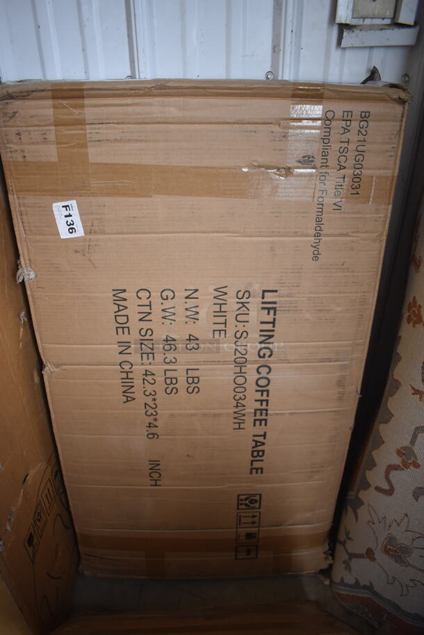 BRAND NEW IN BOX! BG21UG03031 SJ20HO034WH White Lifting Coffee Table - Image 1 of 4