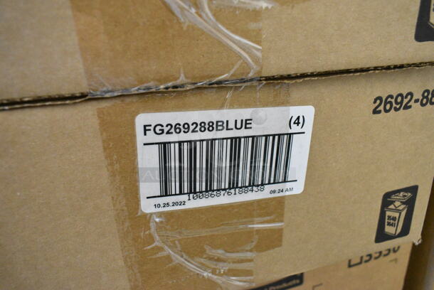 4 Boxes of 4 BRAND NEW SCRATCH AND DENT! Rubbermaid FG269288BLUE Slim Jim Blue Rectangular Recycling Container Bottle / Can Lid. 4 Times Your Bid!  - Image 4 of 6