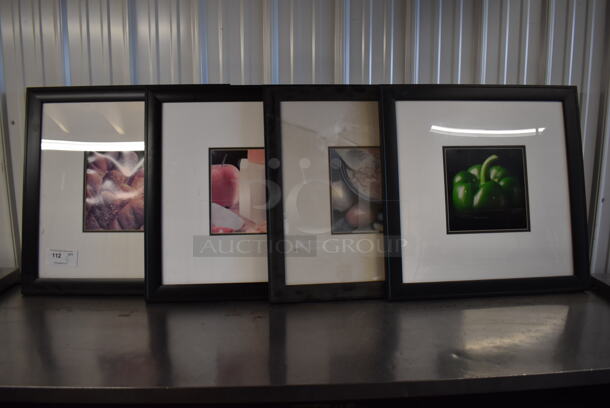 4 Framed Pictures; Bread Loaves, Cheese, Green Pepper and Sauce. 26x1x26. 4 Times Your Bid!
