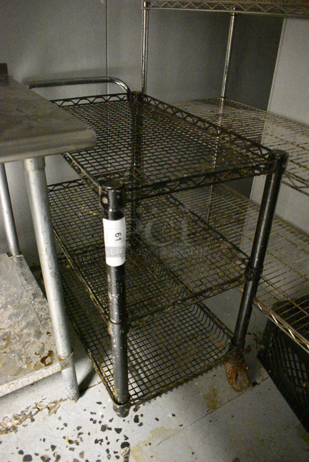 Chrome Finish 3 Tier Wire Cart w/ Push Handle. Missing 1 Caster. 35x18x35. (kitchen) - Image 2 of 4