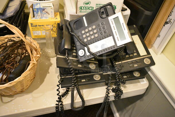 Dining Height Folding Table w/ Contents Including Basket, Corded Office Telephones, Metal Bins. (main dining room) - Image 3 of 5