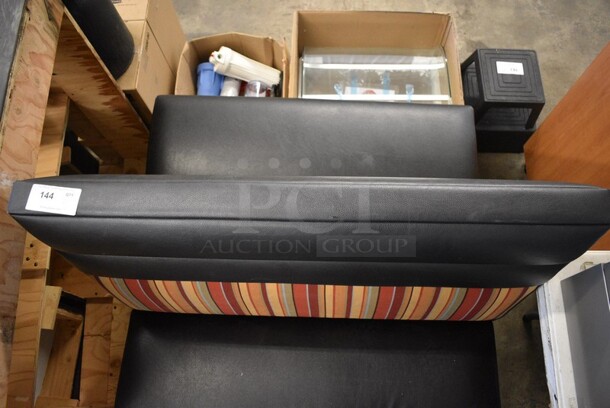 5 Double Sided Wooden Booths With A Black and Striped Color Cushioned Seat And Back. 44x48x42. 5 Times Your Bid! - Image 4 of 4