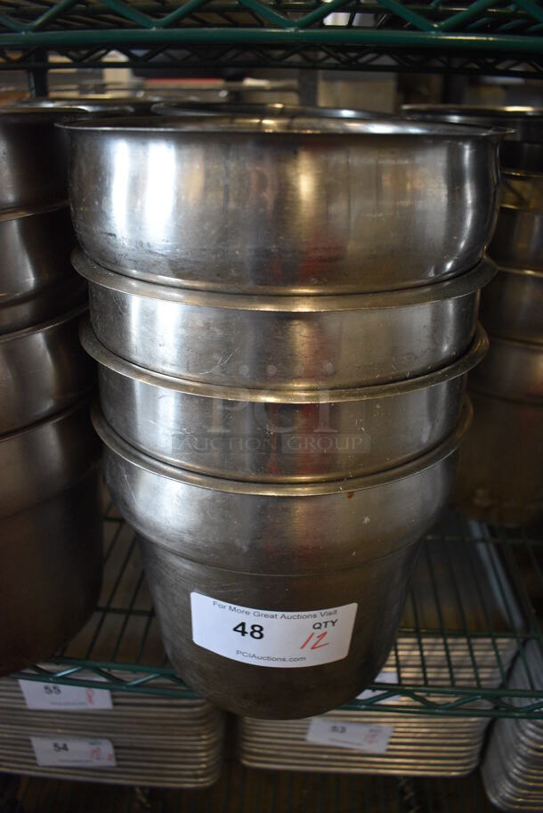 12 Stainless Steel Cylindrical Drop In Bins. 9.5x9.5x8.5. 12 Times Your Bid!