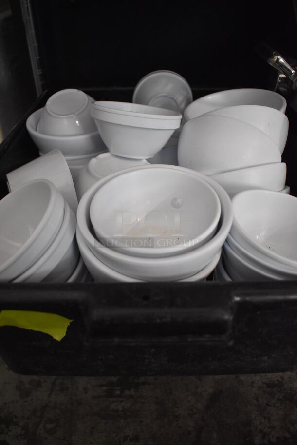 ALL ONE MONEY! Lot of Contents of Shelving Unit Including Chafing Dishes, Dish Caddies, Ceramic Plates, Bowls, Silverware. Does Not Include Shelving Unit.  - Image 3 of 12