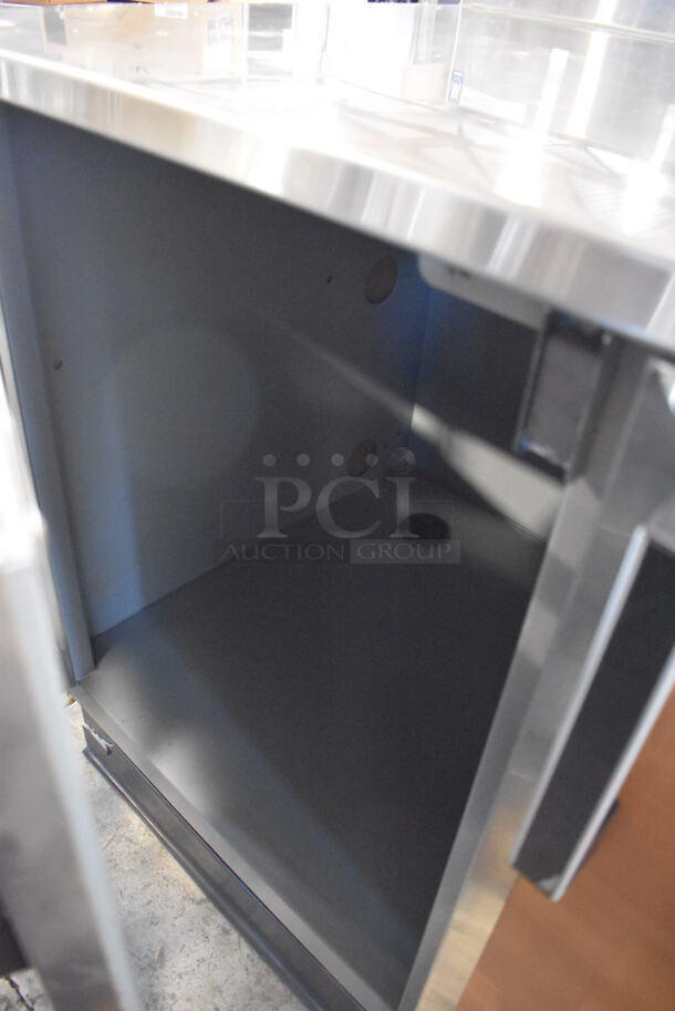 Duke Stainless Steel Counter w/ Sink Basin, Faucet, Handle and 2 Wood Pattern Doors. 48x30x40 - Image 7 of 8