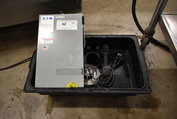 ALL ONE MONEY! Lot of Eaton Gray Metal Power Box and Sunnex Food Warmer. - Image 1 of 9