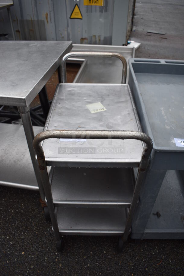 Metal 3 Tier Cart w/ 2 Push Handles on Commercial Casters. 28x16x37 - Image 1 of 4