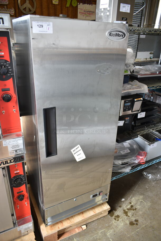 BRAND NEW SCRATCH AND DENT! KoolMore RIF-1D-SS12C Stainless Steel Commercial Single Door Reach In Freezer w/ Poly Coated Racks. Door Needs To Be Fixed; Won't Shut. 115 Volts, 1 Phase. Tested and Working! - Image 2 of 7