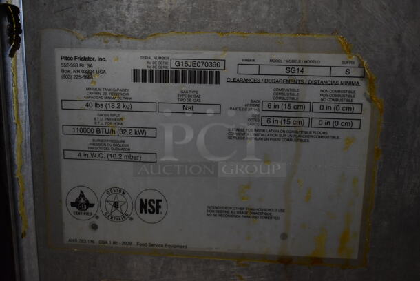 2015 Pitco Frialator SG14 Stainless Steel Commercial Floor Style Natural Gas Powered Deep Fat Fryer w/ 2 Metal Fry Baskets. 110,000 BTU. - Image 5 of 5