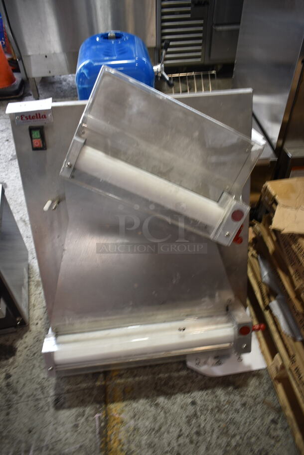 BRAND NEW SCRATCH AND DENT! Estella 348EDS18D Stainless Steel Commercial Countertop Two Stage Dough Sheeter. 120 Volts, 1 Phase. Tested and Working! - Image 2 of 7