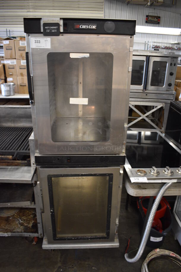 CresCor Stainless Steel Commercial Holding Heated Cabinet on Commercial Casters. 23x30x68. Tested and Upper Cabinet Is Working But Lower Cabinet Does Not Get Warm
