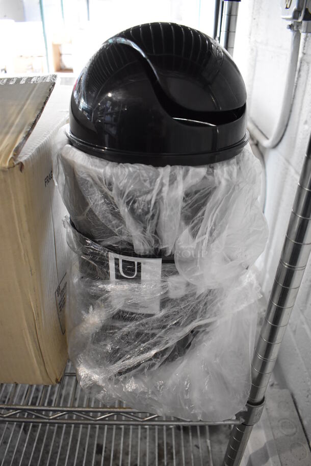 ALL ONE MONEY! Lot of Chrome Finish 5 Tier Shelving Unit w/ Contents Including Poly Cake Stand Covers, Mesh Bins, Metal Buckets, Stainless Steel Drop In Bins, Wooden Boxes and Silverware. BUYER MUST DISMANTLE. PCI CANNOT DISMANTLE FOR SHIPPING. PLEASE CONSIDER FREIGHT CHARGES. 49x18x77 - Image 8 of 12