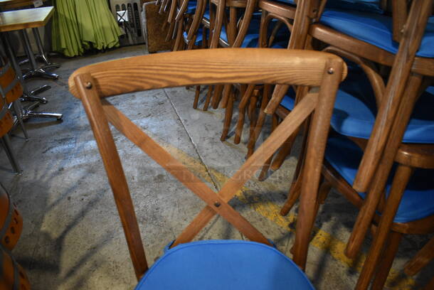 4 Wooden Dining Chairs w/ Blue Seat Cushion. Stock Picture - Cosmetic Condition May Vary. 20x18x35. 4 Times Your Bid! - Image 4 of 4