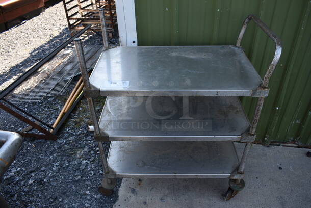 Metal 3 Tier Cart w/ Push Handle on Commercial Casters. 30x18x38