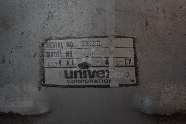 Univex M-30 Metal Commercial Floor Style 30 Quart Dough Planetary Dough Mixer w/ Whisk Attachment and Pelican Head. 115 Volts, 1 Phase. Tested and Working! - Image 9 of 10