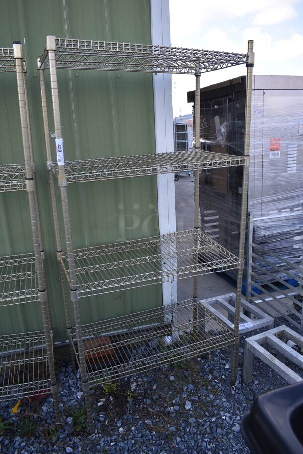 Gold Finish 4 Tier Wire Shelving Unit. BUYER MUST DISMANTLE. PCI CANNOT DISMANTLE FOR SHIPPING. PLEASE CONSIDER FREIGHT CHARGES. 36x21x75 - Image 2 of 3