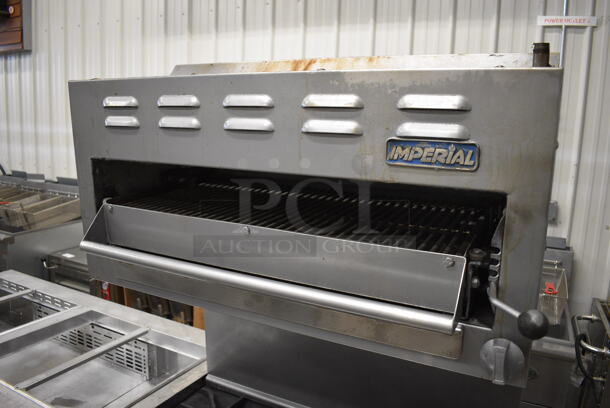 Imperial Stainless Steel Commercial Natural Gas Powered 6 Burner Range w/ Oven and Salamander Cheese Melter. 36x34x71 - Image 3 of 6