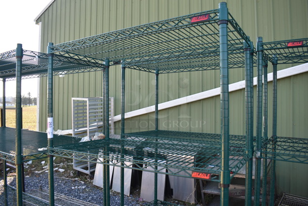 Eagle Green Finish 4 Tier Wire Shelving Unit. BUYER MUST DISMANTLE. PCI CANNOT DISMANTLE FOR SHIPPING. PLEASE CONSIDER FREIGHT CHARGES. 36x18x74 - Image 2 of 3