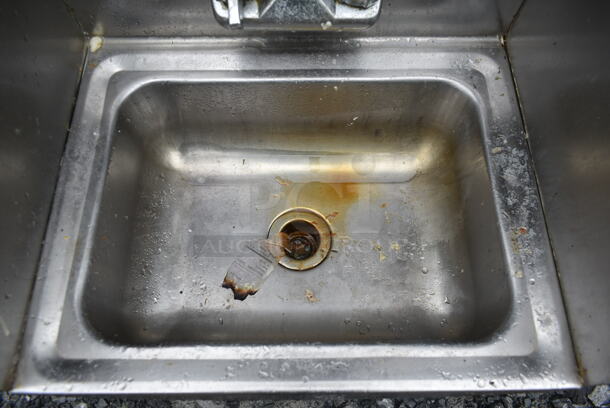 Stainless Steel Commercial Single Bay Wall Mount Sink w/ Faucet, Handles and Side Splash Guards. - Image 3 of 4