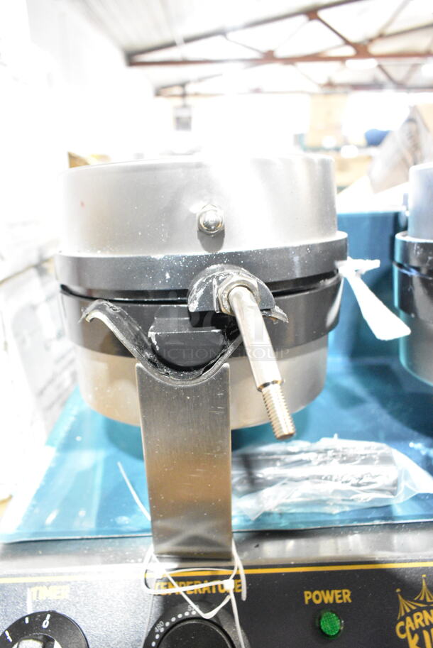 BRAND NEW SCRATCH AND DENT! 2023 Carnival King 382WBM26 Stainless Steel Commercial Countertop Non-Stick Double Belgian Waffle Maker with Timers. 120 Volts, 1 Phase. See Pictures for Damage. Tested and Working! - Image 6 of 9