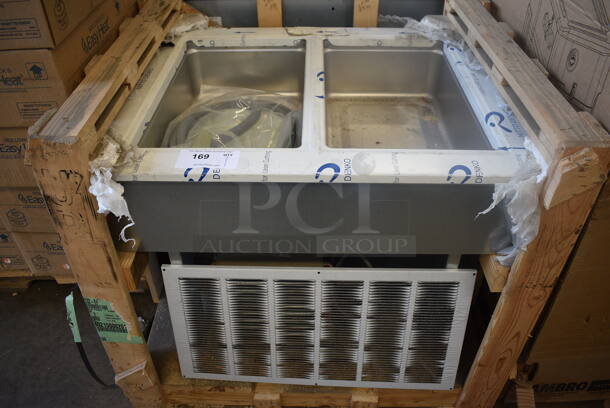 BRAND NEW IN CRATE! Stainless Steel Commercial Electric Powered 2 Well Cold Pan Drop In. 115 Volts, 1 Phase. 33x26x24. Tested and Working!