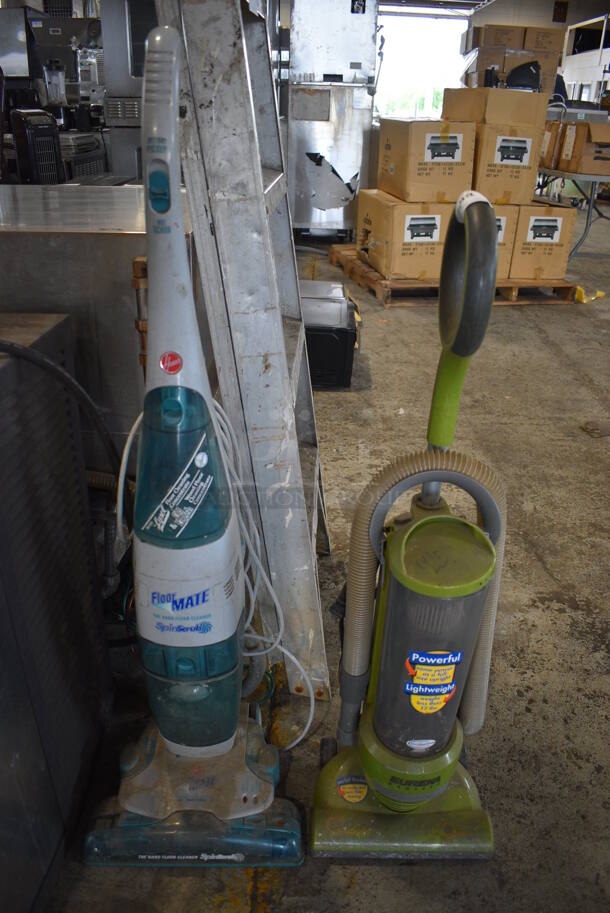 2 Various Vacuum Cleaners; Hoover Floor Mate SpinScrub and Eureka Bagless. Includes 12x9x37. 2 Times Your Bid! Tested and Working!