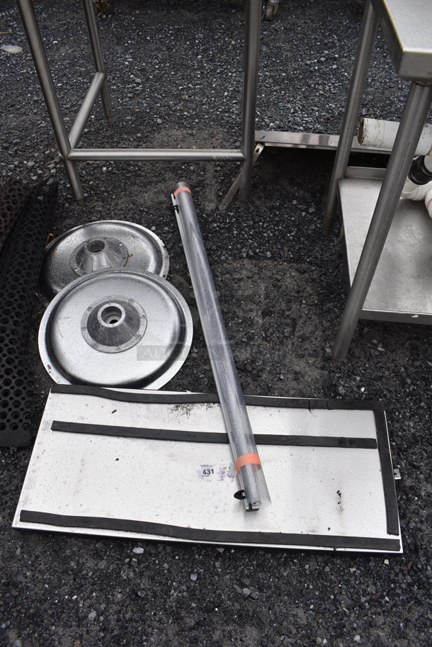 ALL ONE MONEY! Lot of 2 Metal Table Bases, Metal Panel and Poly Screen - Image 2 of 4