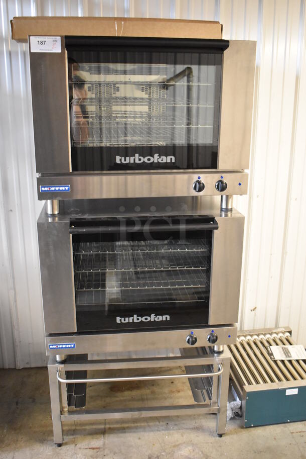 2 LIKE NEW! 2022 Moffat Turbofan E28M4 Stainless Steel Commercial Double Deck Full Size Electric Powered Convection Oven. 220-240 Volts. Unit Has Only Been Used a Few Times! 2 Times Your Bid! Tested and Working!