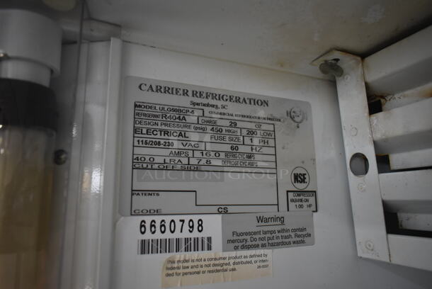 Carrier ULG50BCP-5 Metal Commercial 2 Door Reach In Freezer Merchandiser w/ Poly Coated Racks. 115/208-230 Volts, 1 Phase.  - Image 5 of 5