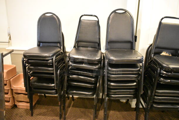 55 Assorted Black Metal Stackable Banquet Chair. 55 Times Your Bid! BUYER MUST REMOVE: Bring Tools and Manpower Needed To Remove This Item. (secondary dining room) - Image 4 of 4