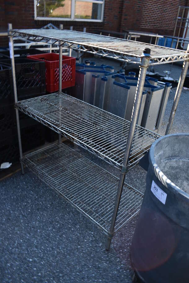 Chrome Finish 3 Tier Shelving Unit. BUYER MUST DISMANTLE. PCI CANNOT DISMANTLE FOR SHIPPING. PLEASE CONSIDER FREIGHT CHARGES. 42x18x49 - Image 1 of 3