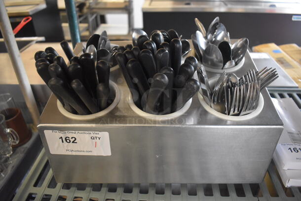 Stainless Steel Countertop Silverware Holder w/ Steak Knives, Spoons and Forks. 15x12x8
