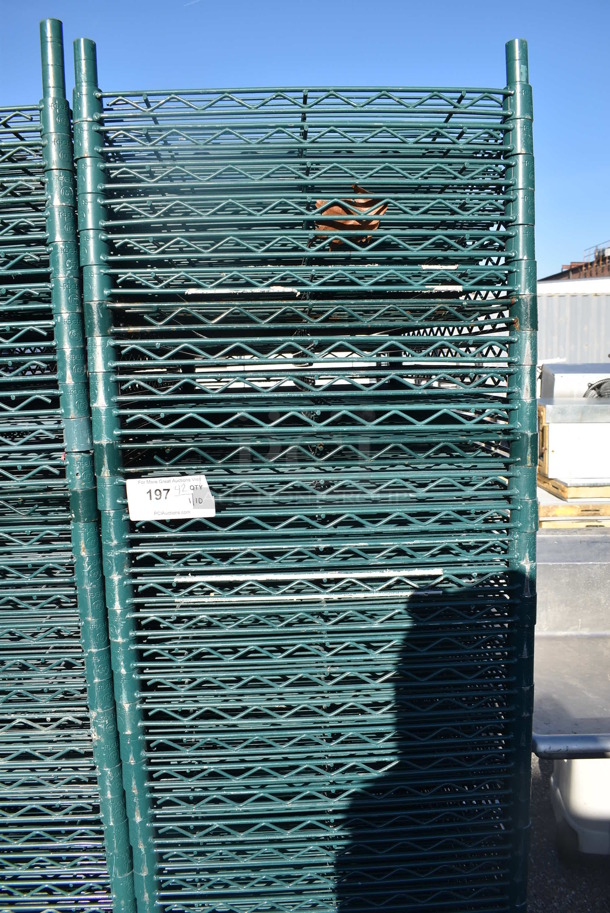 ALL ONE MONEY! Lot of 42 Green Finish Wire Shelves and 4 Poles. 36x21x1.5, 76" - Image 3 of 4