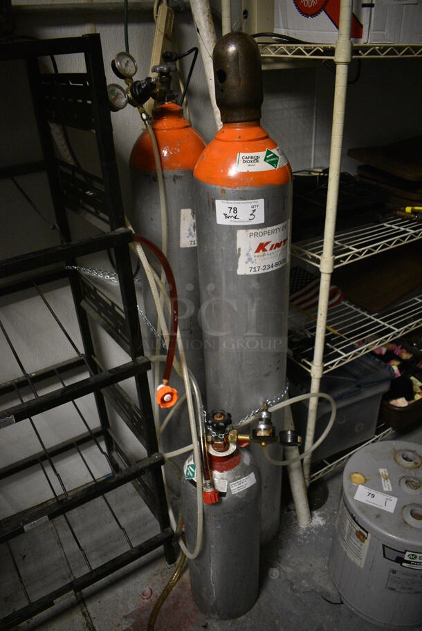 3 Various Carbon Dioxide Tanks. 8x8x57, 8x8x27. 3 Times Your Bid! Buyer Must Pick Up - We Will Not Ship This Item. (kitchen) - Image 1 of 4
