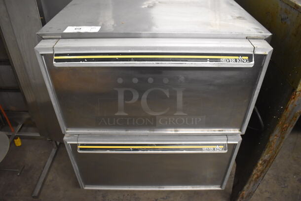 Silver King SKF27D Stainless Steel Commercial 2 Drawer Undercounter Freezer on Commercial Casters. 115 Volts, 1 Phase. 27x31x32. Tested and Working!