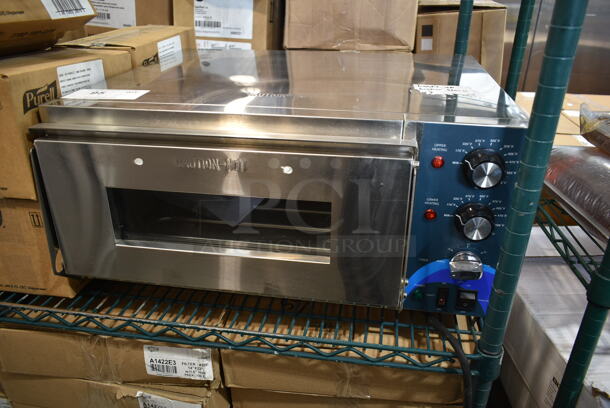 BRAND NEW SCRATCH AND DENT! 2023 Hoocoo CMO-1 Stainless Steel Commercial Countertop Electric Powered Pizza Oven w/ Broken Cooking Stone. 120 Volts, 1 Phase. Tested and Working! - Item #1102384