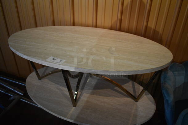 2 Oval Wood Pattern Coffee Tables on Metal Legs. 48x28x18. 2 Times Your Bid! (lounge) - Image 2 of 4