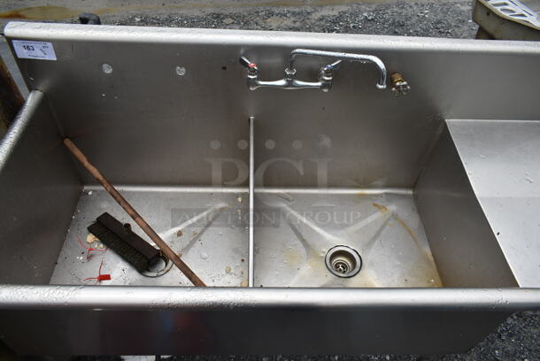 Stainless Steel Commercial 2 Bay Sink w/ Right Side Drain Board, Faucet and Handles. Bays 24x24. Drain Boards 28x24 - Image 2 of 5