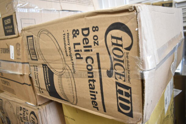 PALLET LOT of 35 BRAND NEW Boxes Including 127CH12 Choice 12 oz. Clear RPET Hinged Deli Container - 200/Case, 5002BNAPWH Choice 2-Ply White Beverage / Cocktail Napkin - 3000/Case, 500CFT Lavex White C-Fold Standard Weight Towel - 2400/Case, 612FS7800 Choice Full Size Foil Steam Table Pan Medium 2 3/16" Depth - 50/Case, 128HD8COMBO ChoiceHD 8 oz. Microwavable Translucent Plastic Deli Container and Lid Combo Pack - 240/Case 128HD12COMBO ChoiceHD 12 oz. Microwavable Translucent Plastic Deli Container and Lid Combo Pack - 240/Case, 2 Box Kraft #3 Containers, 127DM8BULK Choice 8 oz. Ultra Clear PET Plastic Round Deli Container - 500/Case, 5013858 Lavex Hercules 55 Gallon 2 Mil 38" x 58" Low Density Heavy-Duty Black Can Liner / Trash Bag - 50/Case, 3 Box 8" Corrugated Cake Circles, 5005GTWH Lavex Linen-Feel White Customizable 1/6 Fold Guest Towel - 500/Case, Choice Sandwich Wedge Containers, 500L1020W Choice White Hot Paper Cup Travel Lid for 10-24 oz. Standard Cups and 8 oz. Squat Cups - 1000/Case, 612FHL1230 Choice Foil Steam Table Pan Lid - Half Size - 100/Case, 

 35 Times Your Bid! - Image 6 of 12