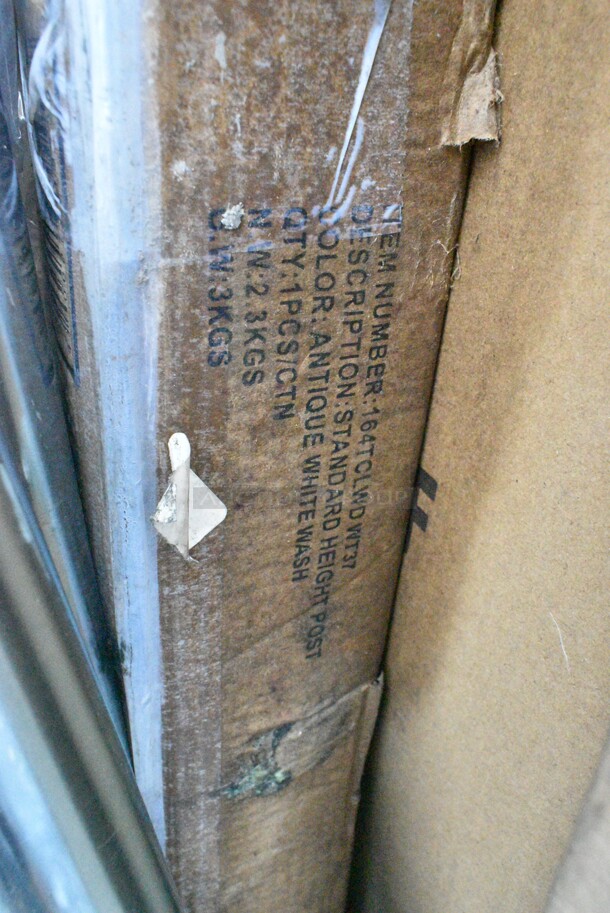 4 Boxes of 4 BRAND NEW SCRATCH AND DENT! Legs Including 3 Boxes of Lancaster Table & Seating 164TCLWDWT37 Antique White Wash Legs and 1 Metal Leg Set. May Be Missing Pieces. 4 Times Your Bid!  - Image 6 of 6