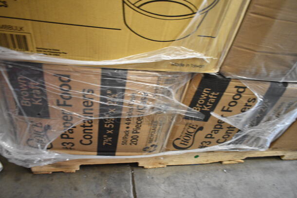PALLET LOT of 35 BRAND NEW Boxes Including 127CH12 Choice 12 oz. Clear RPET Hinged Deli Container - 200/Case, 5002BNAPWH Choice 2-Ply White Beverage / Cocktail Napkin - 3000/Case, 500CFT Lavex White C-Fold Standard Weight Towel - 2400/Case, 612FS7800 Choice Full Size Foil Steam Table Pan Medium 2 3/16" Depth - 50/Case, 128HD8COMBO ChoiceHD 8 oz. Microwavable Translucent Plastic Deli Container and Lid Combo Pack - 240/Case 128HD12COMBO ChoiceHD 12 oz. Microwavable Translucent Plastic Deli Container and Lid Combo Pack - 240/Case, 2 Box Kraft #3 Containers, 127DM8BULK Choice 8 oz. Ultra Clear PET Plastic Round Deli Container - 500/Case, 5013858 Lavex Hercules 55 Gallon 2 Mil 38" x 58" Low Density Heavy-Duty Black Can Liner / Trash Bag - 50/Case, 3 Box 8" Corrugated Cake Circles, 5005GTWH Lavex Linen-Feel White Customizable 1/6 Fold Guest Towel - 500/Case, Choice Sandwich Wedge Containers, 500L1020W Choice White Hot Paper Cup Travel Lid for 10-24 oz. Standard Cups and 8 oz. Squat Cups - 1000/Case, 612FHL1230 Choice Foil Steam Table Pan Lid - Half Size - 100/Case, 

 35 Times Your Bid! - Image 9 of 12