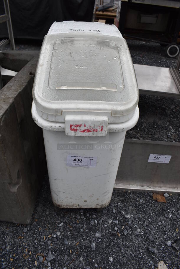 Rubbermaid White Poly Ingredient Bin on Commercial Casters. 13x29x29