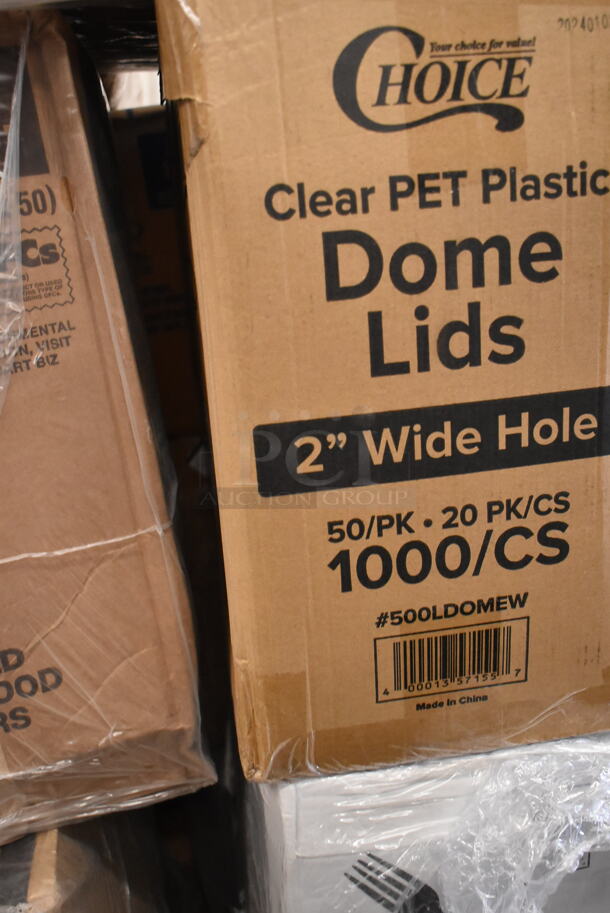 PALLET LOT of 27 BRAND NEW Boxes Including 3 Box 6SJ12 Dart 6SJ12 6 oz. White Customizable Foam Food Container - 1000/Case, 2 Box 500CC12 Choice Clear PET Customizable Plastic Cold Cup - 12 oz. - 1000/Case, 2 Box Choice #3 Paper Food Containers, 127P100C Choice 1 oz. Clear Plastic Souffle Cup / Portion Cup - 2500/Case, 500LDOMEW Choice 9 oz., 12 oz., 16 oz., 20 oz., 24 oz. Clear PET Dome Lid with 2" Hole - 1000/Case, CTR32BD Dart SafeSeal 32 oz. Plastic Tamper-Resistant, Tamper-Evident Bowl with Dome Lid - 150/Case. 27 Times Your Bid!  - Image 9 of 11